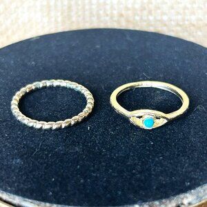 Set of 2 Gold Rings-Size 9.5-Rope Pattern and Turquoise Stone